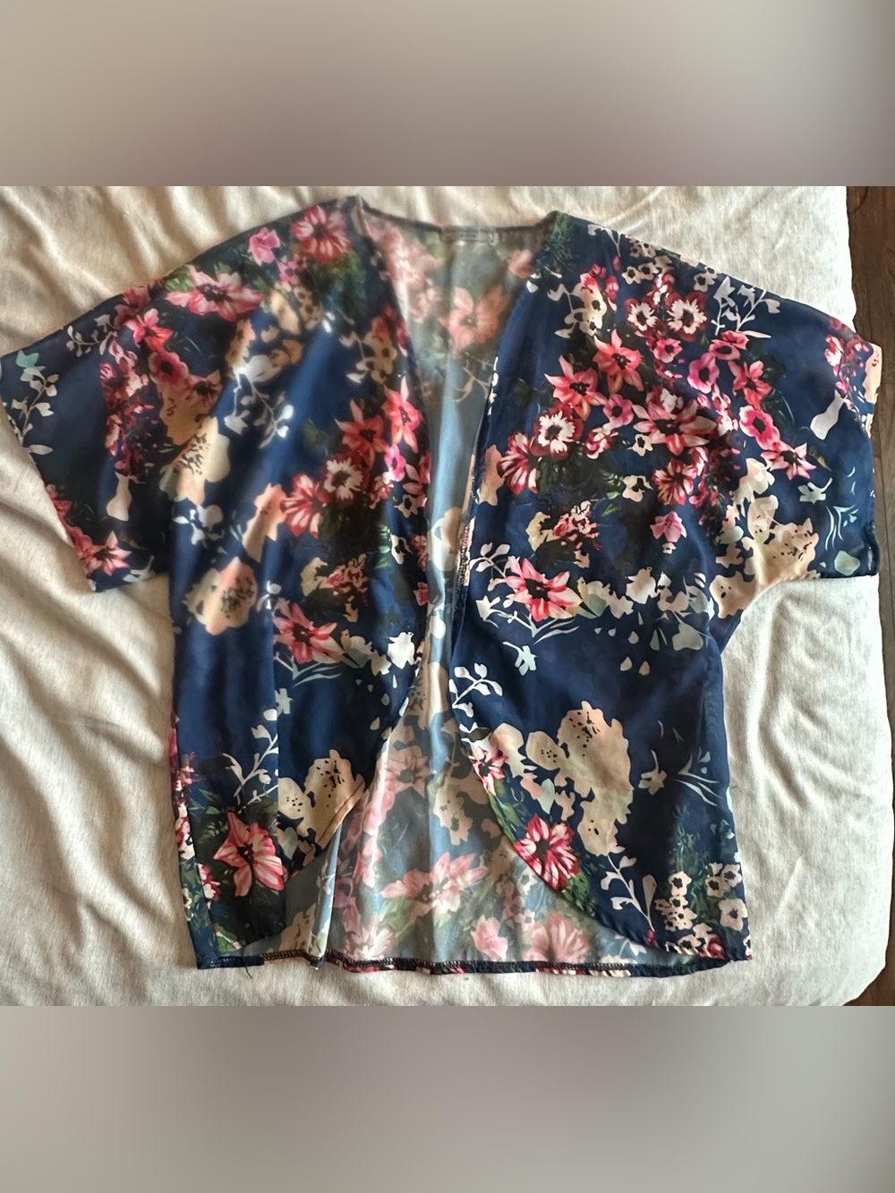 Floral Navy Open-Front Women’s kimono